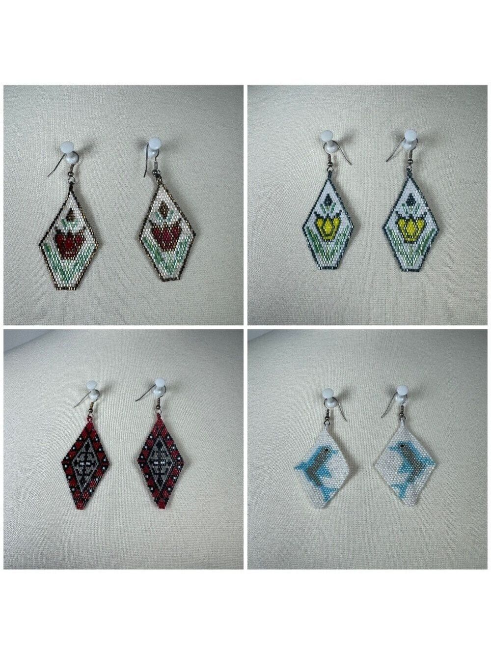 Geometric Beaded Earrings Set - Multicolor